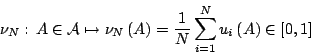 \begin{displaymath}
\nu_{N}:\, A\in{\cal A}\mapsto\nu_{N}\left(A\right)=\frac{1}{N}\sum_{i=1}^{N}u_{i}\left(A\right)\in\left[0,1\right]
\end{displaymath}
